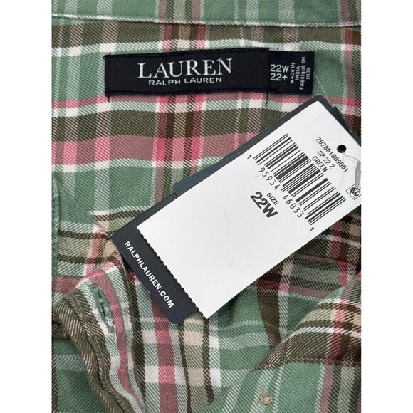 LRL Ralph Lauren Green and Pink Plaid Flannel Belted Shirt Dress 22W NWT - Picture 4 of 9